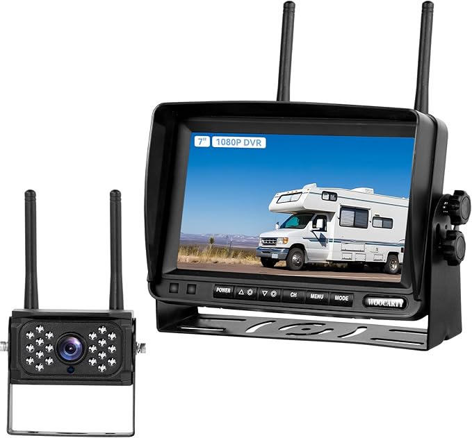 7 Inch Wireless RV Backup Camera System for Truck/Trailer/Camper/Bus, 1080P Dual/Quad Split Screen with DVR, Clear Night Vision, Support 4 Cameras, IP68 Waterproof Digital Wireless System-PurrikoPets