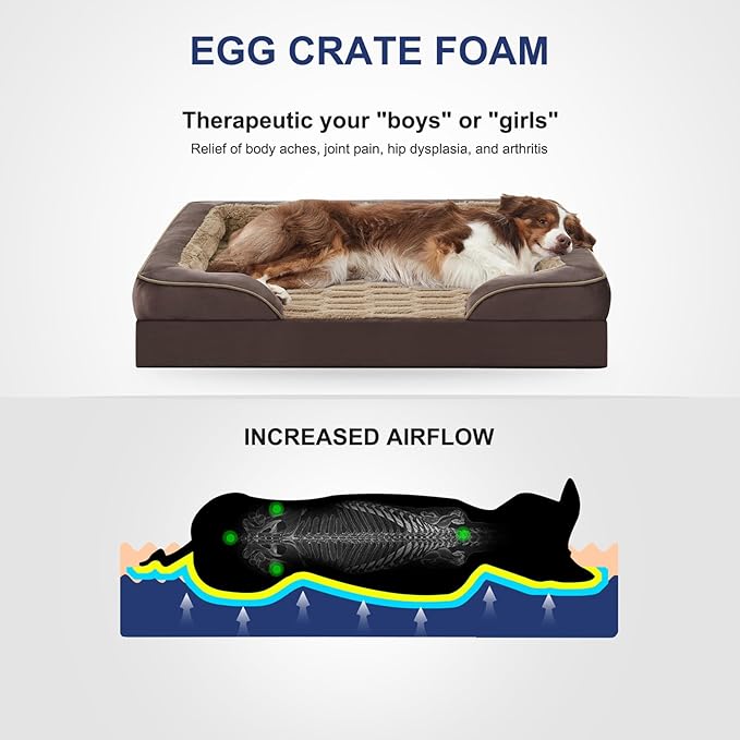 FURTIME Orthopedic Dog Bed for Extra Large Dogs - XL Plus Washable Dog Sofa Beds, Supportive Foam Pet Couch Bed with Removable Washable Cover, Waterproof Lining and Nonskid Bottom, Khaki-PurrikoPets
