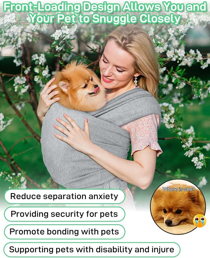 Dog Sling Swaddle Carrier for Small Dog, Cat Front Carriers for Small Pet up to 20lbs, Puppy Pouch with Adjustable Straps, Hands Free Pet Sling, Anti Anxiety Puppy Sling (Light Grey)-PurrikoPets