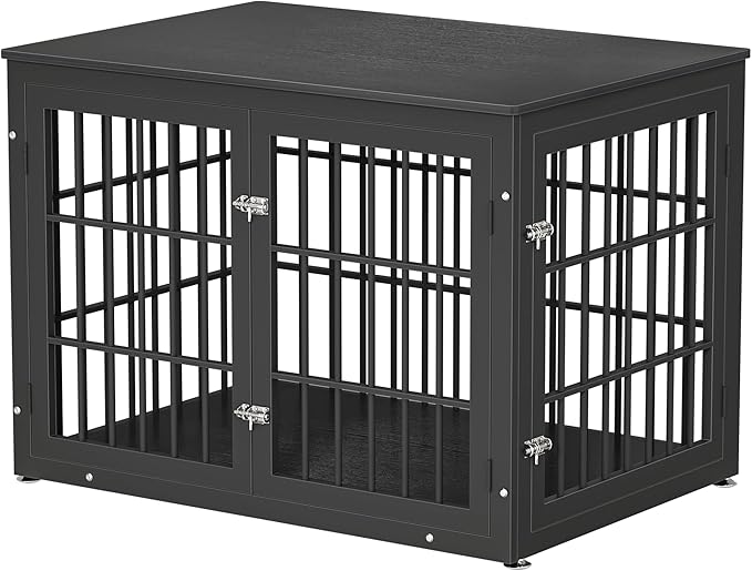 42 Inch Heavy Duty Dog Crate Furniture for Large and Medium Dogs, Decorative Pet House End Table, Wooden Cage Kennel Furniture Indoor, Black-PurrikoPets