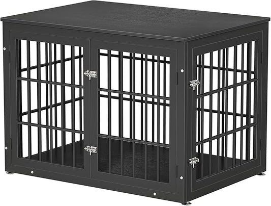 42 Inch Heavy Duty Dog Crate Furniture for Large and Medium Dogs, Decorative Pet House End Table, Wooden Cage Kennel Furniture Indoor, Black-PurrikoPets