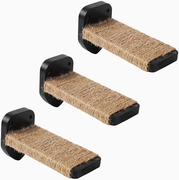 3 Pcs Cat Steps and Perches for Wall, Climbing Shelf With Hemp Rope, Wall-Mounted Furniture Set With Scratching Pads for Playing (Black)-PurrikoPets