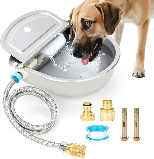 FHTONGE 304 Stainless Steel Automatic Water Dispenser with Drainage for Outdoor Big Dog, Large Auto Fill Dog Waterer Float Valves for Livestock Poultry Horse Cow Goat Pig Chicken Duck Rabbit Drinking-PurrikoPets