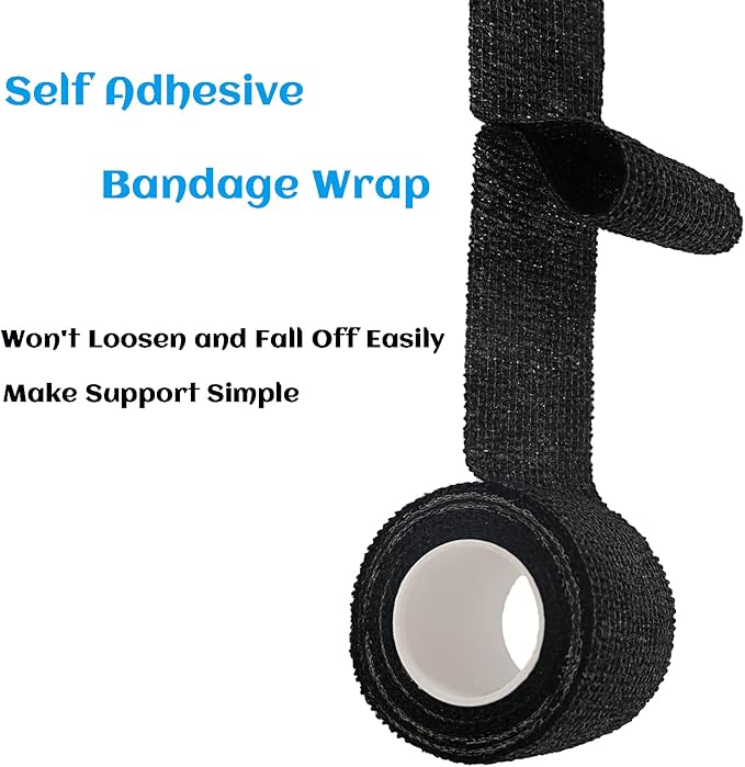 24 Rolls Black Elastic Self Adhesive Bandage Wrap, Breathable Flexible Fabric Non Woven Cohesive Bandage, Ankle Sprains Swelling Medical First Aid Sports Athletic Tape, Dogs Pet Vet Wrap 2 in-PurrikoPets