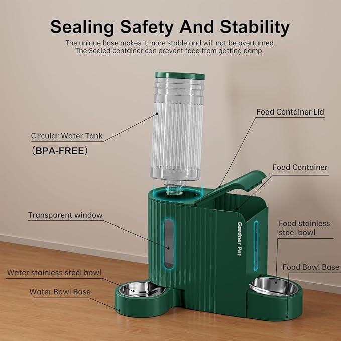 Gardner Pet Automatic Gravity Cat Food Feeder and Water Dispenser Stainless Steel Two-in-One Set Large Capacity Dispenser for Pets Dogs, Puppies, Kittens-PurrikoPets