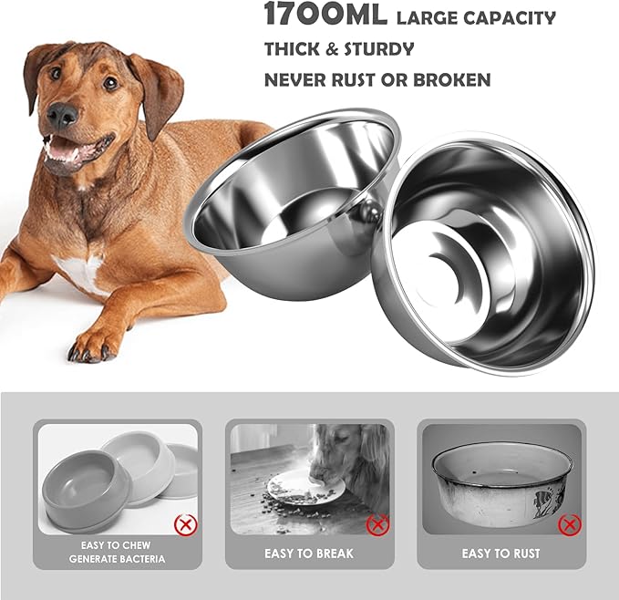 Elevated Dog Bowls, 10" Tall Height, Raised Bowl Stand with 2 Stainless Steel Food Feeder Bowls (58oz) and Spill-Proof Mat for Medium Large and Small Breeds, Grey-PurrikoPets