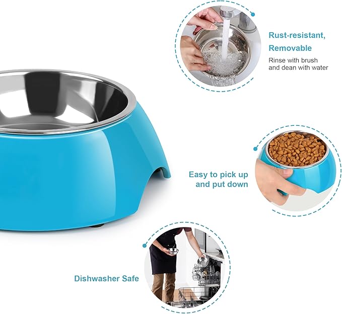 Elevated Dog Bowls Set - Non-Slip Raised Pet Feeder with Medium (2 Cups) & Large (4 Cups) Stainless Steel Bowls - Includes Durable Resin Stand for Puppies, Adult Dogs & Cats - Blue-PurrikoPets