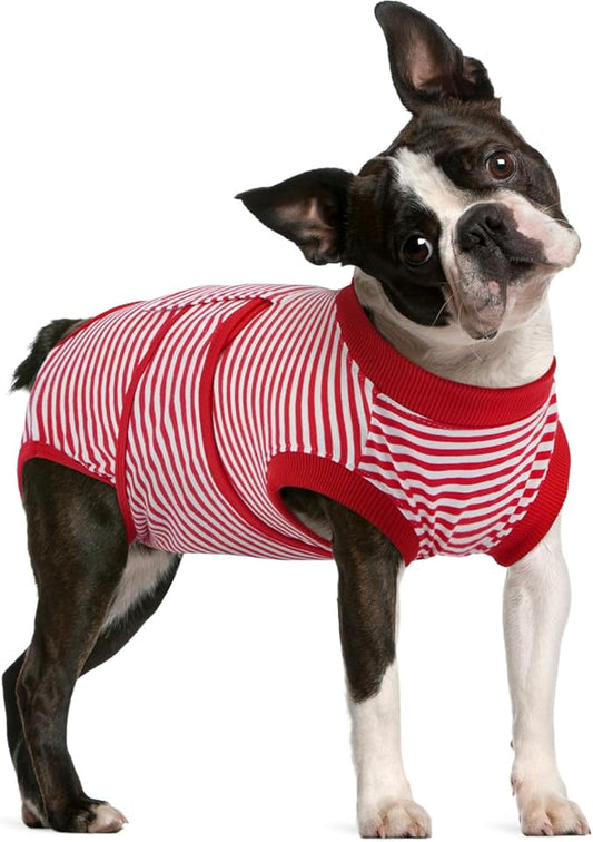FUAMEY Dog Recovery Suit Male,Dogs Surgery Neuter Suits Puppy Spay Shirts for Female Protect Dog's Skin Anti Licking Abdominal Wounds Doggie Onesie Pet Bodysuit Alternative to Cone Red Stripes L-PurrikoPets