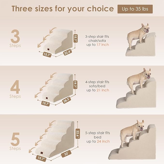 EHEYCIGA Curved Dog Stairs Ramp for High Beds 22.6" H, 5-Step Dog Steps for Small Dogs and Cats, Pet Stairs for High Bed Climbing, Non-Slip Balanced Pet Step Indoor, Beige-PurrikoPets