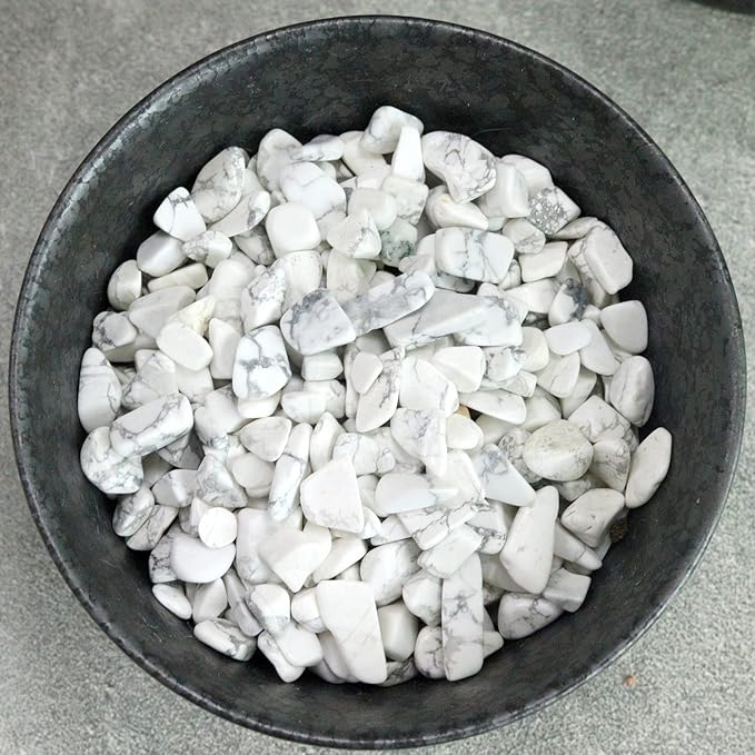 1lb Howlite Aquarium Gravel Rocks Natural Tumbled Healing Crystal Chips Bulk Gemstones Crushed Stones for Fountain Vase Filler Planters Decorative Fish Tank Potted Reiki Energy Balancing-PurrikoPets