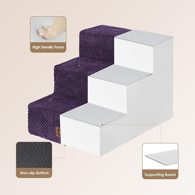 EHEYCIGA Dog Stairs for Small Dogs 13.5" H, 3-Step Dog Steps for Couch Sofa and Chair, Pet Steps for Medium Cats, Non-Slip Balanced Pet Ramp Indoor, Purple-PurrikoPets