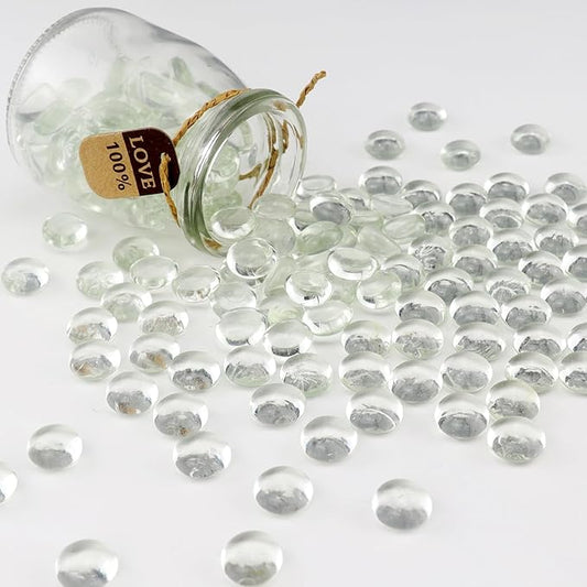 2.16LB Glass Beads Vase Filler Aquarium Gravel Decor Flat Glass Marbles Gems Pebbles Fish Tank Rocks Home Decorative Art Craft - Clear-PurrikoPets