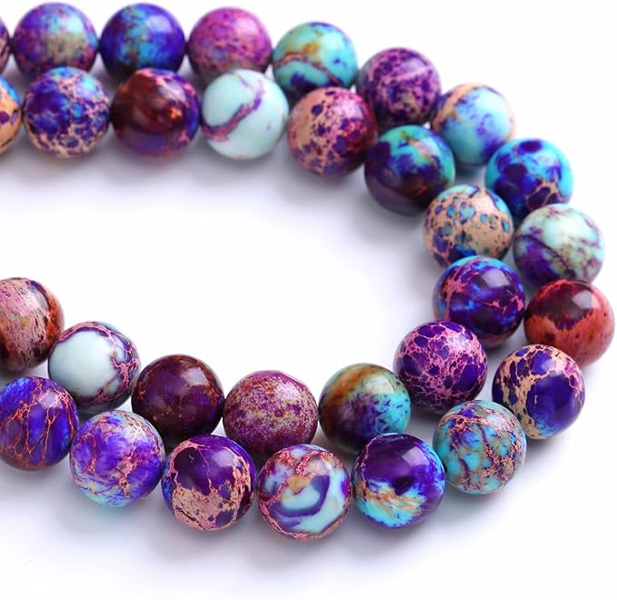 10MM 36PCS Natural Stone Galaxy Purple Sea Sediment Imperial Jasper Loose Beads for Jewelry Making DIY Bracelet Necklace