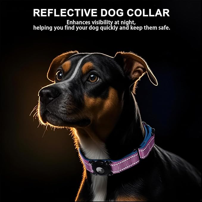 Airtag Dog Collar with Martingale Design, IP68 Waterproof Air Tag Collar Holder, Adjustable Reflective Soft Padded Nylon Dog Collar for Large Medium Small Dogs-PurrikoPets