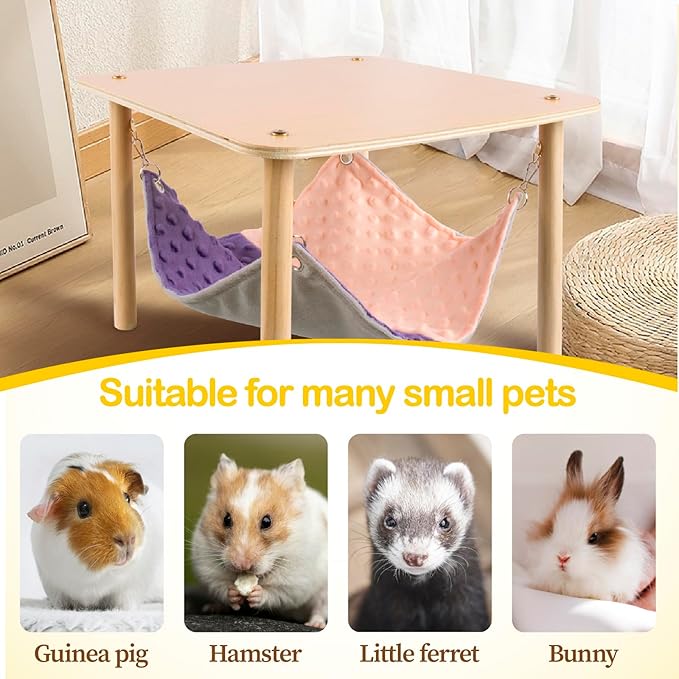 Enlarged Guinea Pig Hammock with Wooden Stand,Small Animal Hanging Bed Large Platform for Guinea Pigs Bunny Ferret Hamster Hiding Sleeping 13L x 13W x 11H in-PurrikoPets