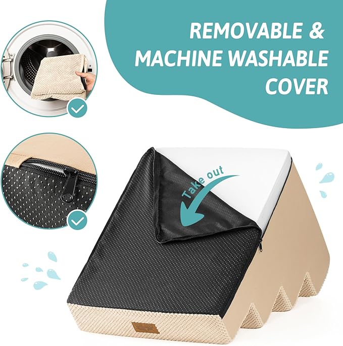 Dog Stairs for Small Dogs, 4 Tier Wider Pet Stairs for Couch and Beds, 17.7" H Non-Slip Dog Steps for Old Cats, Puppy, Small Medium Dogs, 17.7x23.6x17.7 inch, Beige-PurrikoPets