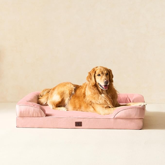 EHEYCIGA Orthopedic Dog Beds for Extra Large Dogs, Waterproof Memory Foam XXL Dog Bed with Sides, Non-Slip Bottom and Egg-Crate Foam Big Pet Couch Bed with Washable Removable Cover, Dusty Pink-PurrikoPets