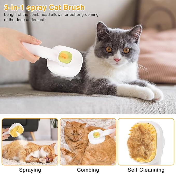 3-in-1 Cat & Dog Steam Brush – USB Rechargeable Spray Grooming Comb with Silicone Teeth – Anti-Static, Shedding Control & Massaging for All Hair Types Long/Short Hair Pets (Green)-PurrikoPets