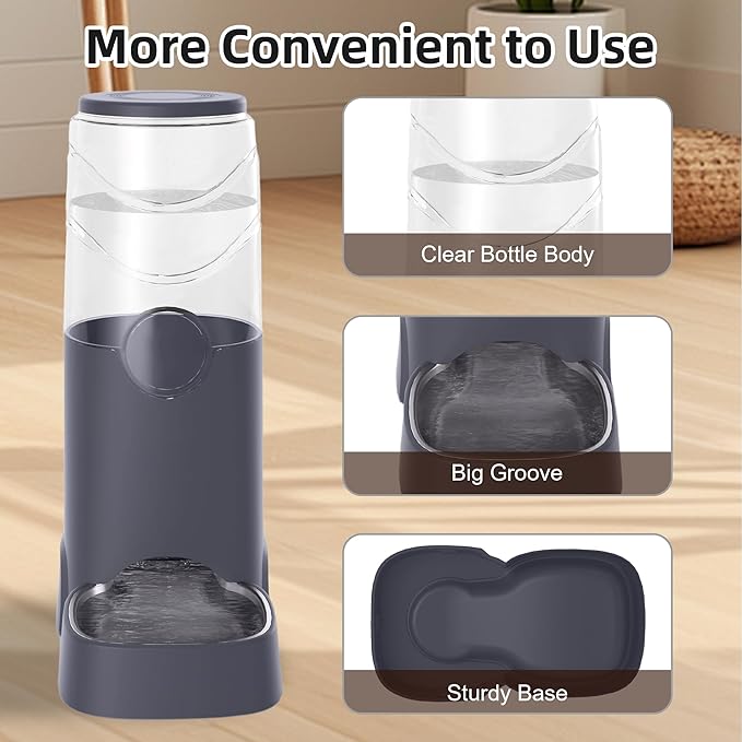 8L Automatic Pet Waterer,Gravity Stainless Steel Water Feeder,Gravity Pet Water Dispenser,Large Capacity Waterer with Stainless Steel Bowl for Medium and Large-Sized Cats and Dogs(8L,Grey)-PurrikoPets