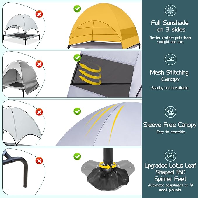 Elevated Outdoor Dog Bed with Canopy & Adjustable Feet - Larger Shade for Camping, Backyard & Patio-PurrikoPets