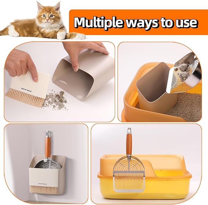 Extra-Thick Stainless Steel Cat Litter Scoop Heavy Duty Metal Litter Scooper with Holder Easy Remove Stuck Litter-PurrikoPets