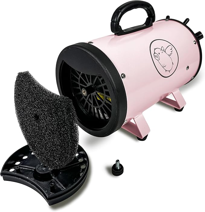 Flying Pig High Velocity Dog Pet Grooming Dryer w/Heater (Pastel Pink w/Grey Logo)-PurrikoPets