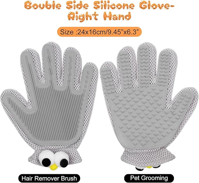 2 in 1 Pet Grooming Glove for Cats & Dogs, Efficient Deshedding Brush Pet Long Short Fur Removal Glove, Gentle Massaging Puppy Kitten Bathing Grooming Brush Tool, Easy Clean Floating Hair Mitt-PurrikoPets