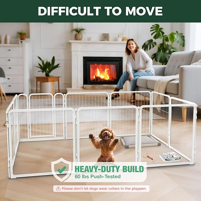 FXW Homeplus Unleashed Indoor Dog Playpen - Stress-Free and Safe Play, Heavy Duty 24 Inch 5 Acrylic Panels + 5 Wire Panels Dog Pen for Puppy and Small Dogs, White│Patented-PurrikoPets