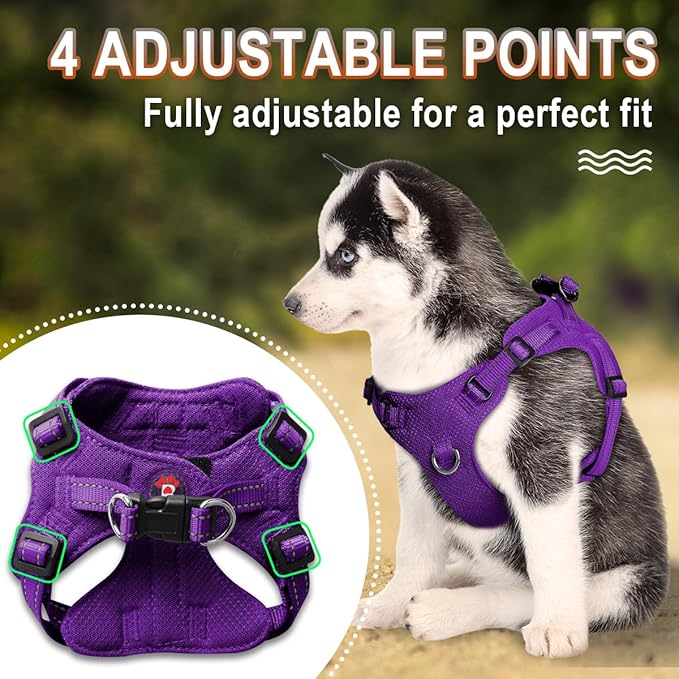 Dog Harness Step in Dog Vest Harness, Reflective Adjustable Puppy No Pull Harness Breathable Soft for Small and Medium Dogs Cats, Purple, S-PurrikoPets