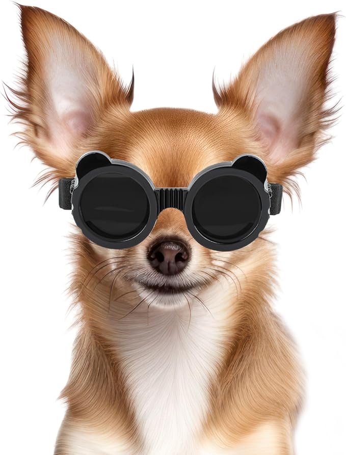 Dog Goggles for Small Breed UV/Wind/Dust Protection Puppy Sunglasses with Adjustable Strap - Black-PurrikoPets