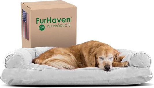 Furhaven Pillow Dog Bed for Large Dogs w/ Removable Bolsters & Washable Cover - Quilted Sofa - Silver Gray, Jumbo/XL-PurrikoPets