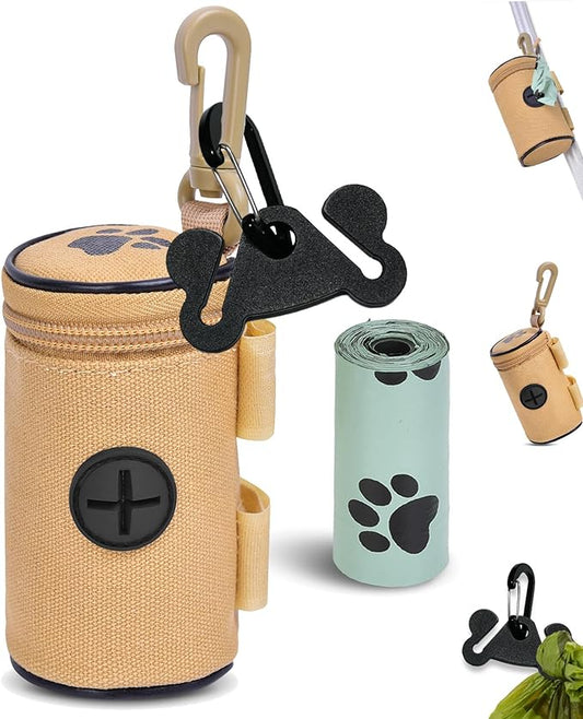 Dog Waste Bag Dispenser Dog Poop Bag Dispenser for Leash Accessory dog Poop Bag Holders Fits Dog Leash Include Hand Free Holder, Khaki, No-KaqiXYB-PurrikoPets