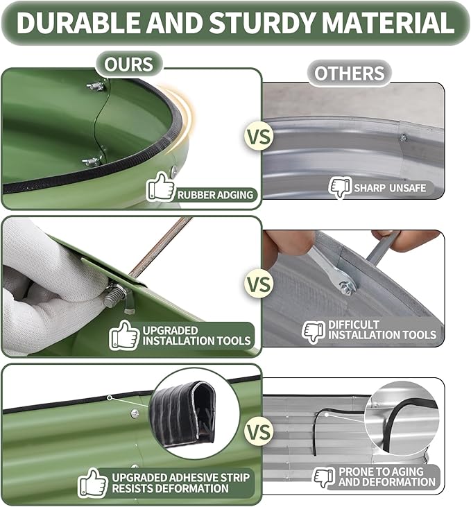 1MORE Galvanized Raised Garden Bed- Planter Garden Boxes Outdoor, Raised Beds for Gardening, 4x2x1.4ft Metal Garden Bed Kit for Vegetables Flower, Planter Raised Bed with Protective Tape & Tools.Green-PurrikoPets