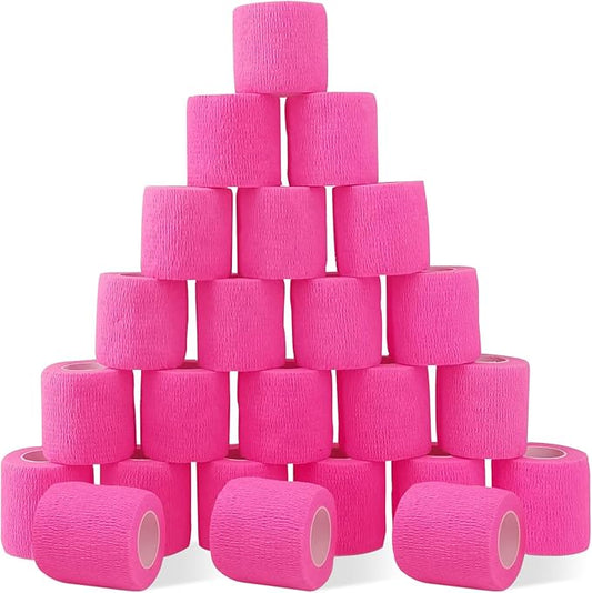24 Pack Pink Self Adhesive Bandage Wrap, 2” x 5 Yards Cohesive Vet Wrap Elastic Athletic Tape Grip Tape Sports Tape for Ankle, Wrist Sprains, Medical, Pet First Aid (Pink, 2 Inch)-PurrikoPets