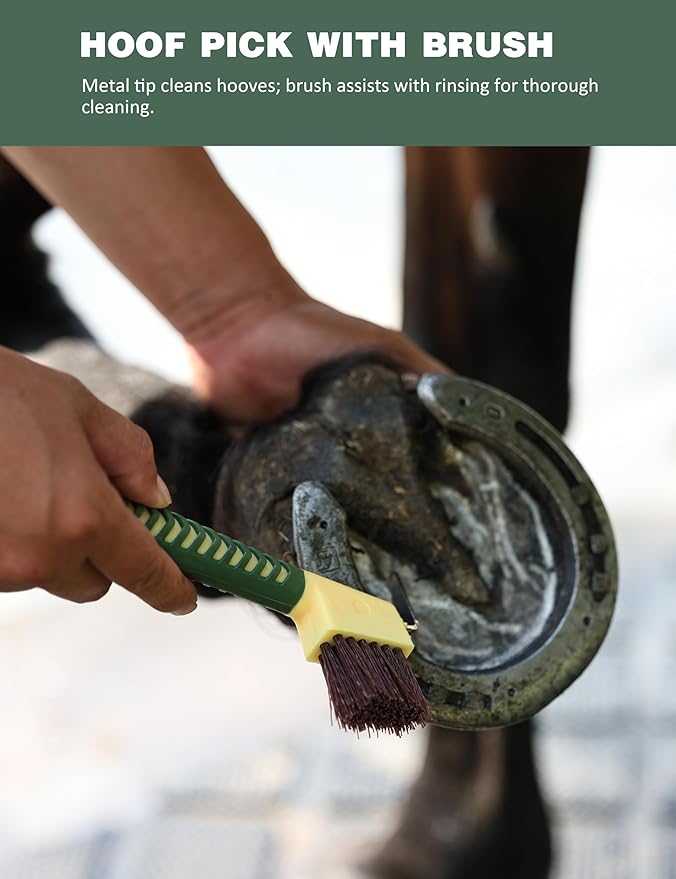 11PCS Horse Grooming Kit Curry Comb Sweat Scraper Horse Bathing Supplies Grooming Tools with Storage Bag Pasture Glow-PurrikoPets