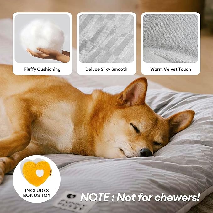 FUNNY FUZZY 2 in 1 Dog Bed Crate Pad Mat, Washable Reversible Floor Sleeping Mats,Fluffy Kennel Pad for Medium Sized Dog,Indoor Cats,Sleeping Mattress, 29.9" × 18.9", Light Grey-PurrikoPets
