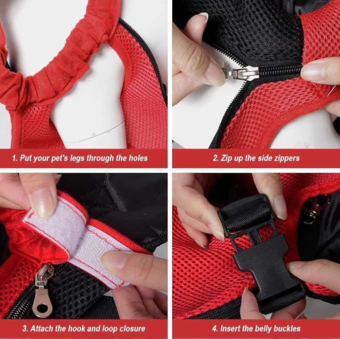 FEimaX Dog Carrier Backpack Pet Legs Out Front Cat Travel Bag, Adjustable Puppy Backpacks Carriers Hands-Free for Small Medium Dogs Cats Hiking Traveling Camping Daily Walking (X-Large, Red)-PurrikoPets