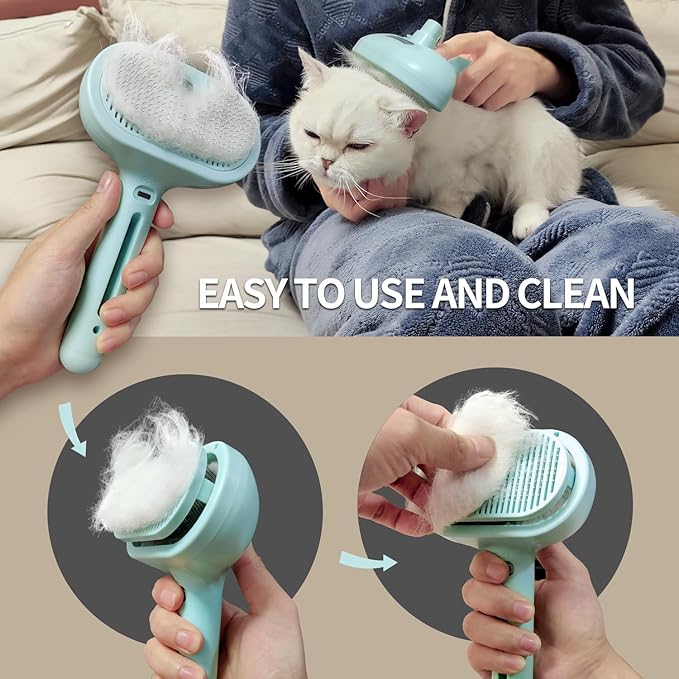3-in-1 Self-Cleaning Pet Brush for Shedding - Removes Static and Loose Hair from Dogs and Cats (Blue)-PurrikoPets