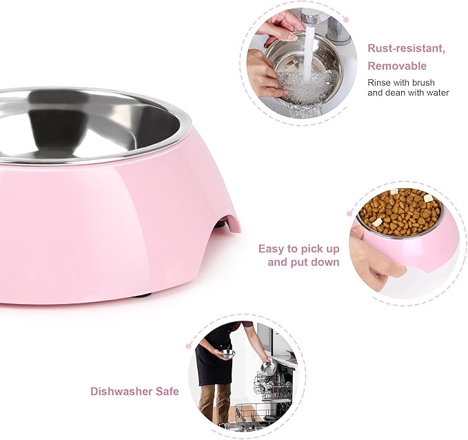 Elevated Dog Bowls Set - Non-Slip Raised Pet Feeder with Medium (10 oz) & Large (20 oz) Stainless Steel Bowls - Includes Durable Resin Stand for Puppies, Adult Dogs & Cats - Pink-PurrikoPets