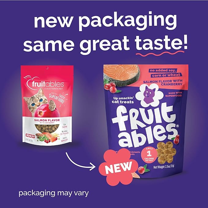 Fruitables Cat Treats Crunchy Salmon & Cranberry Cat Treats Healthy Low Calorie, High Protein Wheat, Corn & Soy Free 30 Ounces-PurrikoPets