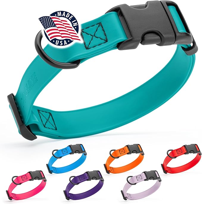 Dogline Biothane Waterproof Dog Collar with Quick Release Buckle Strong Coated Nylon Webbing with Odor- Proof for Easy Care Easy to Clean Fits Small Medium Large Dogs, Teal 5/8" W 9-14" L-PurrikoPets