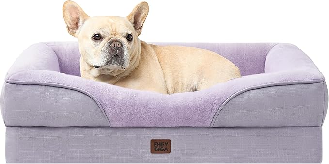 EHEYCIGA Memory Foam Dog Bed for Medium Size, Orthopedic Dog Sofa with Sides and Waterproof Liner, Washable Bolster Pet Couch with Removable Cover, 30x20x6.5 Inch, Purple-PurrikoPets