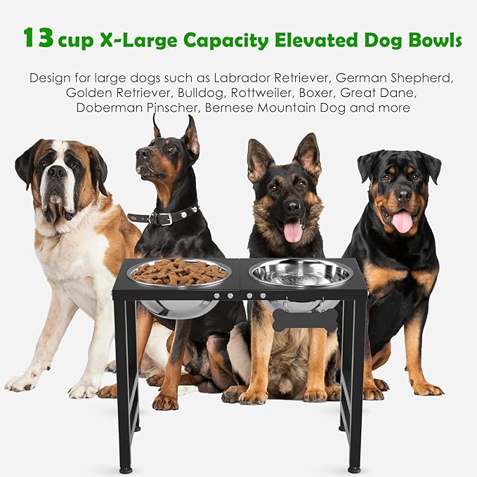 Elevated Dog Bowls for Large Extral Large Breed, Raised Bowl Stand with 2 Stainless Steel Bowls (101oz) and Spill-Proof Mat, 17" Tall Dog Feeder for Extra Large Breeds-PurrikoPets