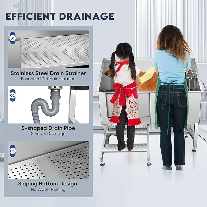 Dog Grooming Tub 62'' Dog Bathtub XL-Style Pet Bathing Tub Stainless Steel Dog Wash Station for Large Dogs Home Commercial with Faucet, Sliding Door-PurrikoPets