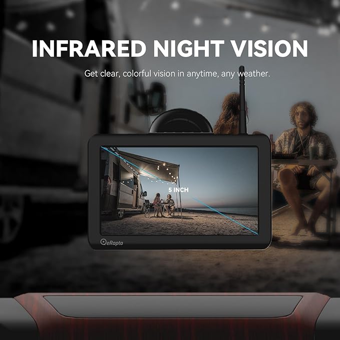 eRapta Wireless Backup Camera Magnetic: 5” Portable, 1-Min Install-Free Trailer Backup Camera with FHD1080P, Infrared Night Vision, 150° Wide-Angle View for Trailer/RV/Truck/Car/Tractor ACT501-PurrikoPets