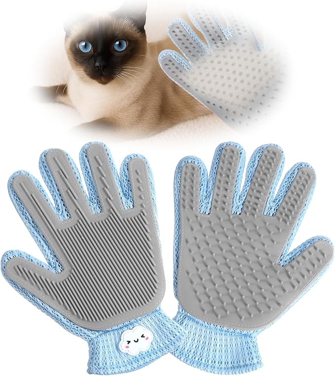 2 in 1 Pet Grooming Glove for Cats & Dogs, Efficient Deshedding Brush Pet Long Short Fur Removal Glove, Gentle Massaging Puppy Kitten Bathing Grooming Brush Tool, Easy Clean Floating Hair Mitt-PurrikoPets