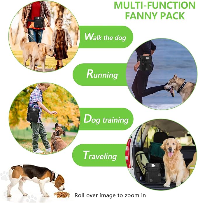 Dog Treat Pouches for Pet Training, Treat Pouches for Pet Training,Large Dog Treat Training Pouch and Dog Clicker,Dog Training Treat Pouch Built-in Poop Bag Dispenser-Black Pattern.-PurrikoPets