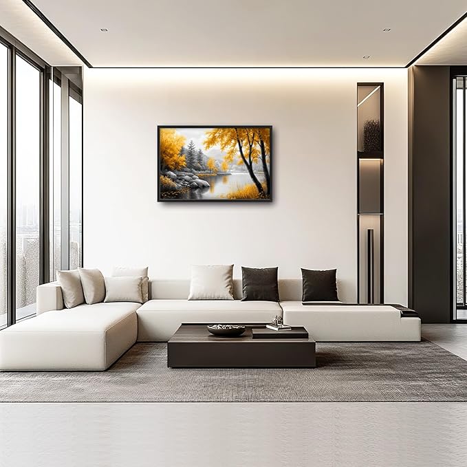 Framed Large Tree Wall Art for Living Room, Oversized Zen Trees Wall Decor, Black and Golden Forest Canvas Pictures Home Decoration for Living Room Bedroom Office 36"x24"-PurrikoPets