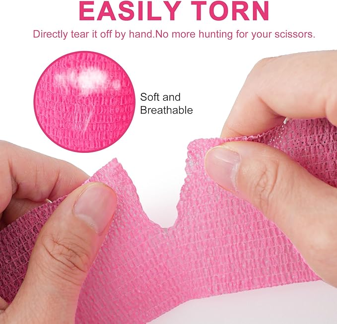 24 Pack Pink Self Adhesive Bandage Wrap, 2” x 5 Yards Cohesive Vet Wrap Elastic Athletic Tape Grip Tape Sports Tape for Ankle, Wrist Sprains, Medical, Pet First Aid (Pink, 2 Inch)-PurrikoPets