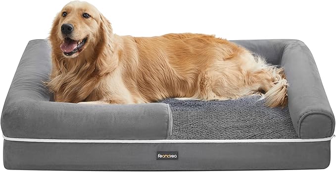 Feandrea Orthopedic Dog Bed, Large Dog Bed Waterproof, Removable Washable Cover Sofa with Non-Slip Bottom, Raised Edges, 36 x 28 x 8 Inches, Light Gray UPGW067G02-PurrikoPets